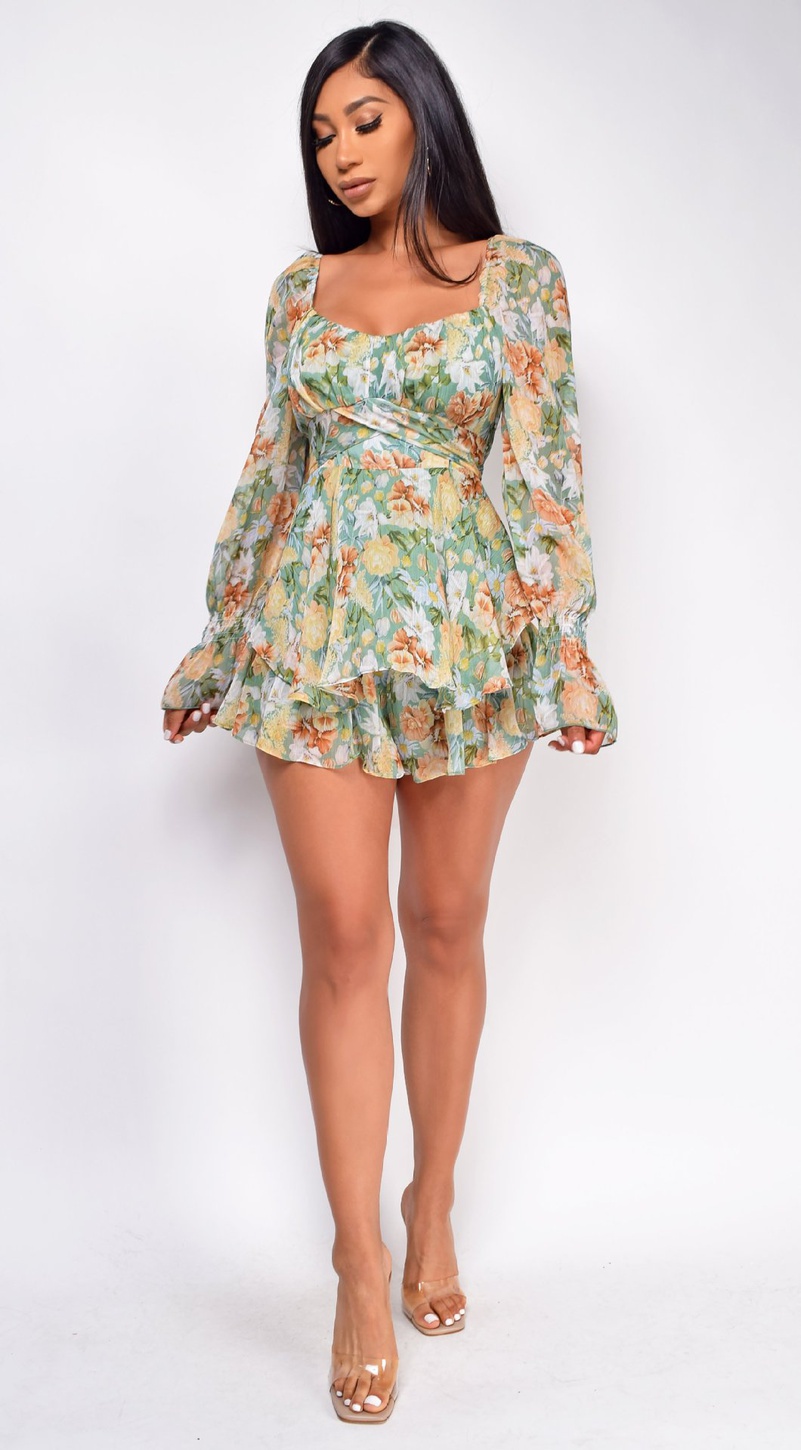 Fashion Ditsy Floral Polyester Printing Shorts Suits