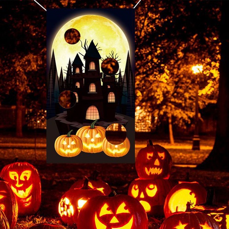 Halloween Pumpkin Castle Satin Party Banner's discount tags