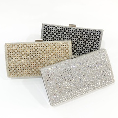 Black Gold Silver PVC PU Leather Solid Color Lingge Rhinestone Square Clutch Evening Bag