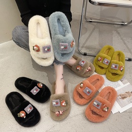 WomenS Casual Cartoon Emoroidery Round Toe Plush Slipperspicture12