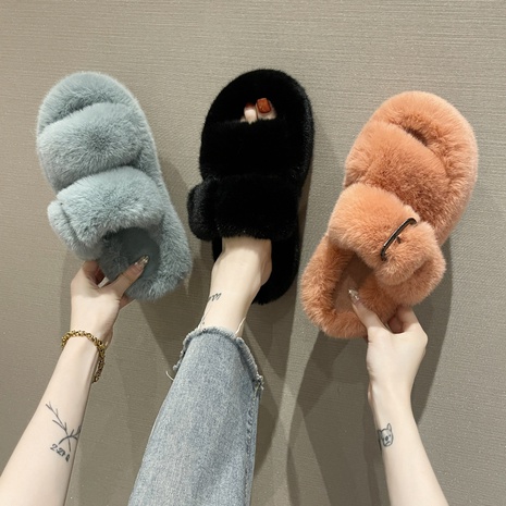 Women'S Casual Solid Color Open Toe Plush Slippers's discount tags
