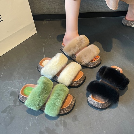 Women'S Casual Color Block Round Toe Plush Slippers's discount tags