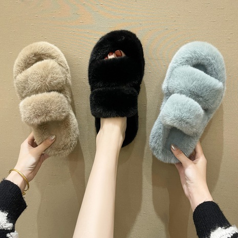 Women'S Casual Solid Color Round Toe Plush Slippers's discount tags