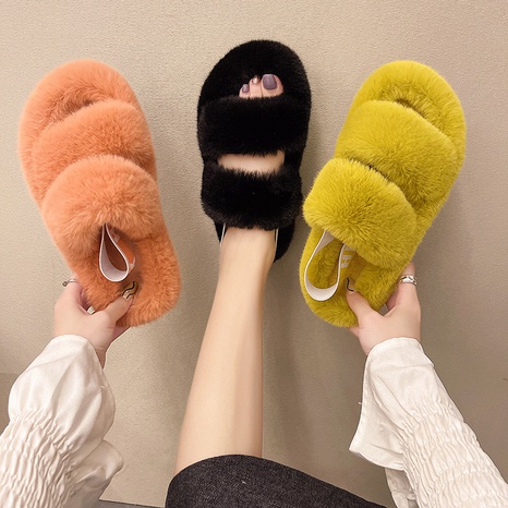 Women'S Casual Color Block Round Toe Plush Slippers's discount tags