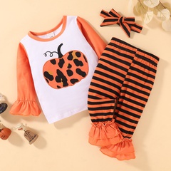 Fashion Pumpkin Stripe Cotton Blend Pants Sets Baby Clothes