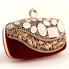 Red Blue Black Polyester Corduroy Solid Color Rhinestone Pillow Shape Clutch Evening Bag