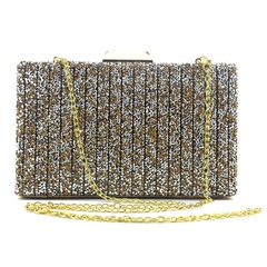 Black Gold Silver PU Leather Solid Color Rhinestone Square Clutch Evening Bag