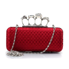 Red Black Grey Polyester Solid Color Rhinestone Pillow Shape Clutch Evening Bag