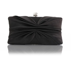 White Silver silk Solid Color Square Folds Clutch Evening Bag