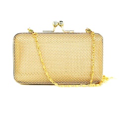 Gold Polyester Solid Color Square Clutch Evening Bag