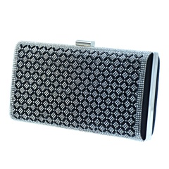 Black Gold Silver Polyester Solid Color Rhinestone Square Clutch Evening Bag