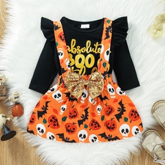 Halloween Cute Letter Bowknot Cotton Girls Clothing Sets