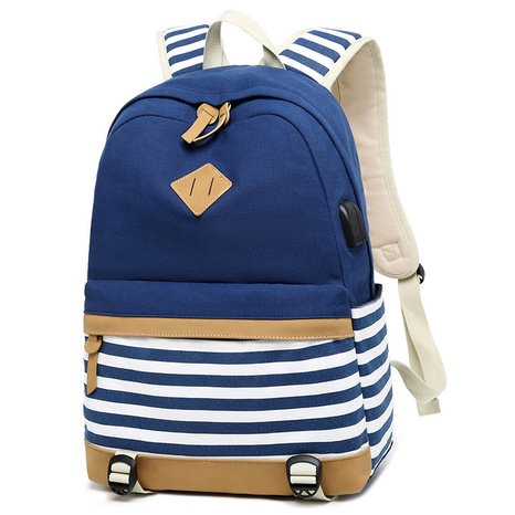 Fashion Stripe Square Zipper Functional Backpack's discount tags
