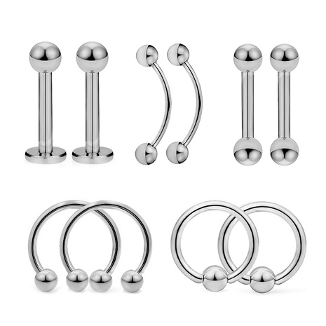Fashion Round Solid Color Stainless Steel Plating Eyebrow Nails Nose Ring 1 Set's discount tags