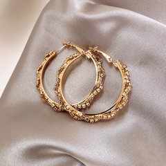 Fashion Round Alloy Sequins Plating Artificial Rhinestones Hoop Earrings