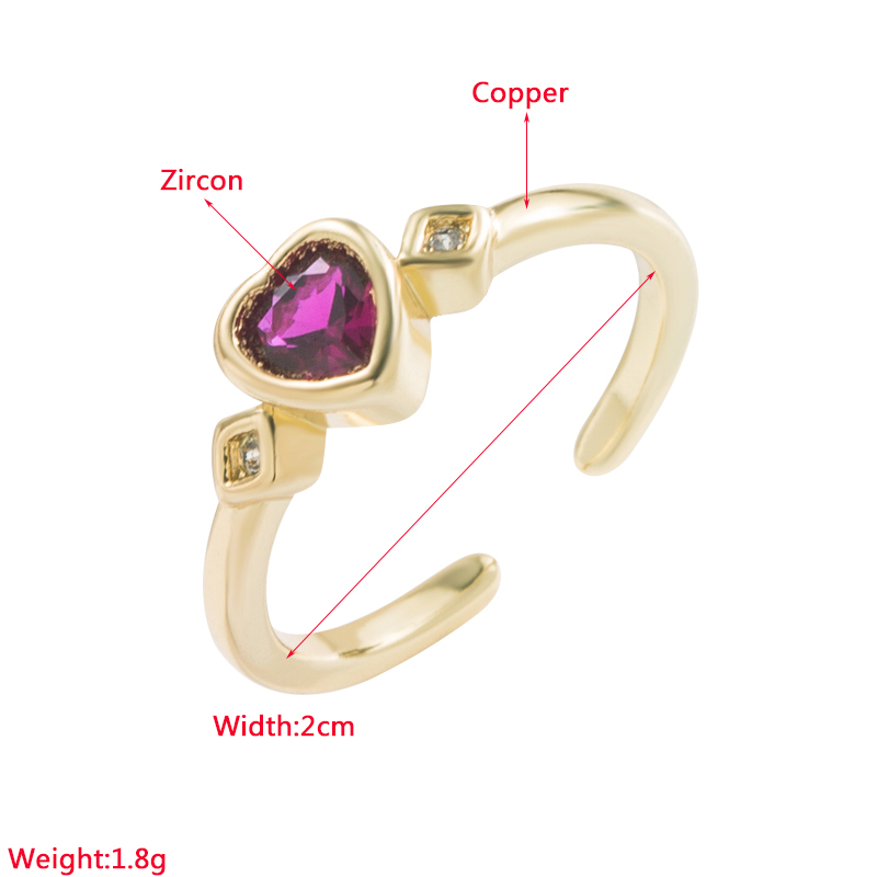 Mode Herzform Kupfer Offener Ring Vergoldet Zirkon Kupfer Ringe 1 Stckpicture1