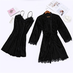 Simple Style Solid Color Velvet Polyester Lace Skirt Sets Pajamas