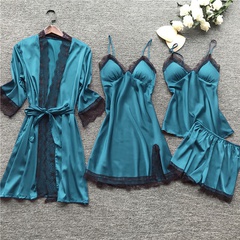 Household Solid Color Imitated Silk Spandex Lace Skirt Sets Pajamas