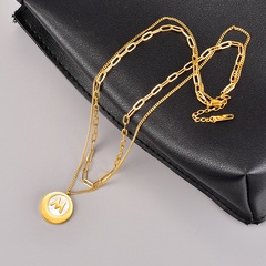 Vintage Style Round Letter Titanium Steel Pendant Necklace Layered Plating Shell Stainless Steel Necklaces