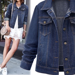 Classic Style Solid Color Coat Single Breasted Denim Denim Jacket
