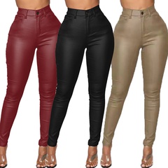 Fashion Solid Color Cotton Full Length Button Skinny Pants