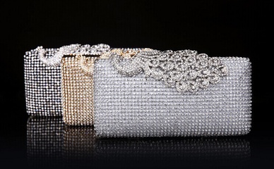 Black Silver Polyester Solid Color Rhinestone Square Clutch Evening Bag