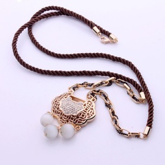 Simple Style Lock Alloy Hollow Out Rhinestones Opal Pendant Necklace