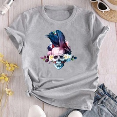 Fashion Skull Eagle Polyester Round Neck Short Sleeve Regular Sleeve Printing T-shirt