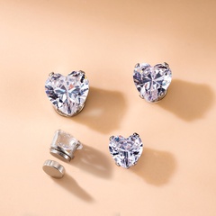 Fashion Heart Shape Stainless Steel Ear Studs Inlaid Zircon Stainless Steel Earrings 1 Piece