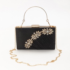 Yellow Black Silver PU Leather Solid Color Rhinestone Square Folds Clutch Evening Bag