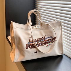 Simple Embroidered Canvas Bag Large Capacity Women's Commuter Bag 2022 New Shoulder Messenger Bag Student Book Holder