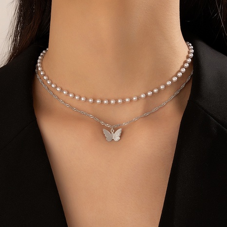 Simple Style Butterfly Alloy Artificial Pearls Women'S Layered Necklaces's discount tags
