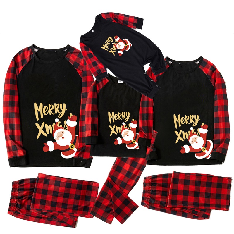 Fashion Santa Claus Plaid Polyester Family Matching Outfits
