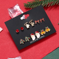 Cute Christmas Tree Santa Claus Bow Knot Alloy Enamel Plating Inlay Rhinestones Ear Studs 1 Set