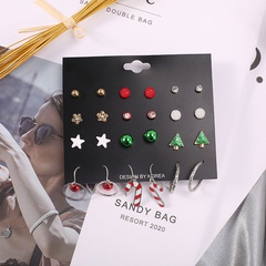 Fashion Pentagram Christmas Tree Alloy Plating Inlay Rhinestones Earrings Ear Studs 1 Set