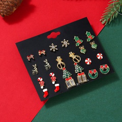 Cute Christmas Tree Christmas Socks Snowflake Alloy Enamel Plating Inlay Rhinestones Ear Studs 1 Set