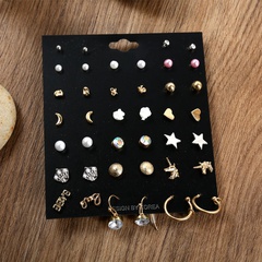 Fashion Pentagram Round Heart Shape Alloy Plating Inlay Rhinestones Earrings Ear Studs 1 Set