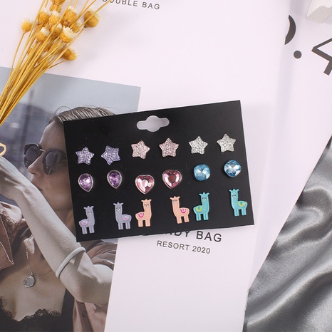 Cute Pentagram Alpaca Alloy Plating Inlay Acrylic Ear Studs 1 Set's discount tags