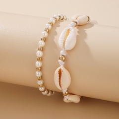 Simple Style Pearl Shell Alloy Beaded Anklet 2 Pieces