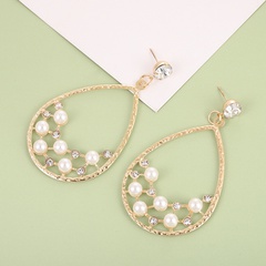 Fashion Water Droplets Alloy Inlay Artificial Pearls Rhinestones Women'S Drop Earrings 1 Pair