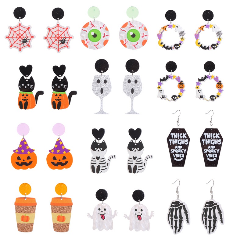 Fashion Pumpkin Letter Ghost Arylic Patchwork Earrings