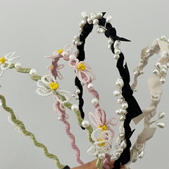 Simple Style U Shape Flower Bow Knot Imitation Pearl Cloth Hair Band