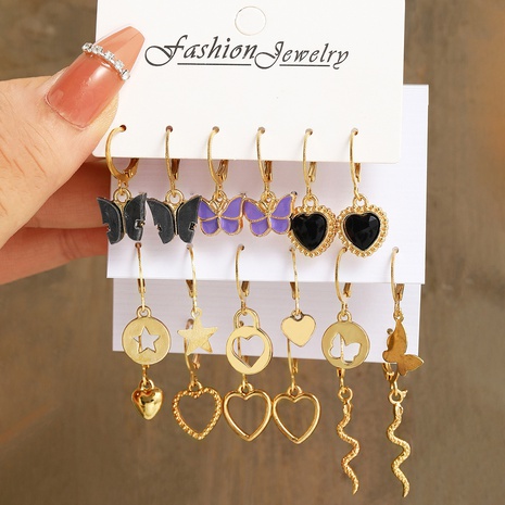Fashion Heart Shape Butterfly Alloy Inlay Acrylic Artificial Gemstones Women'S Dangling Earrings 9 Pieces's discount tags