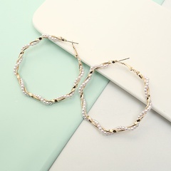 Exaggerated Round Alloy Pearl Women'S Hoop Earrings