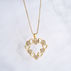 Fashion Heart Shape Copper Pendant Necklace Gold Plated Hollow Out Zircon Copper Necklaces