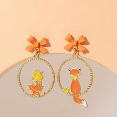 Cartoon Style Maple Leaf Fox Alloy Asymmetrical Bowknot Women'S Drop Earrings 1 Pair