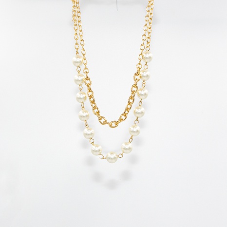 Classic Style Round Artificial Pearl Alloy Layered Necklaces Patchwork Gold Plated Pearl Necklaces 1 Piece's discount tags