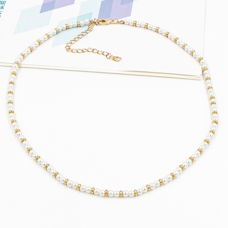 Fashion Round Gold Plated Necklace Beaded Artificial Pearls Pearl Necklaces 1 Piece's discount tags