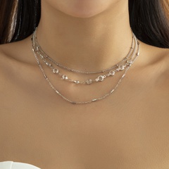 Fashion Solid Color Copper Layered Necklaces Inlay Artificial Crystal Copper Necklaces