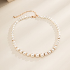 Fashion Round Alloy Choker Pearl Inlay Rhinestones Pearl Necklaces